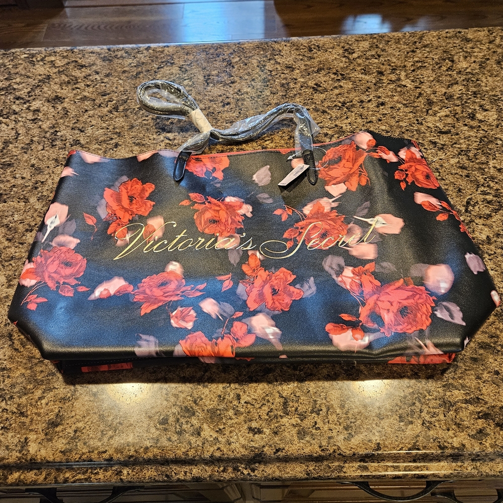 Victoria's Secret Black and Red Rose Tote